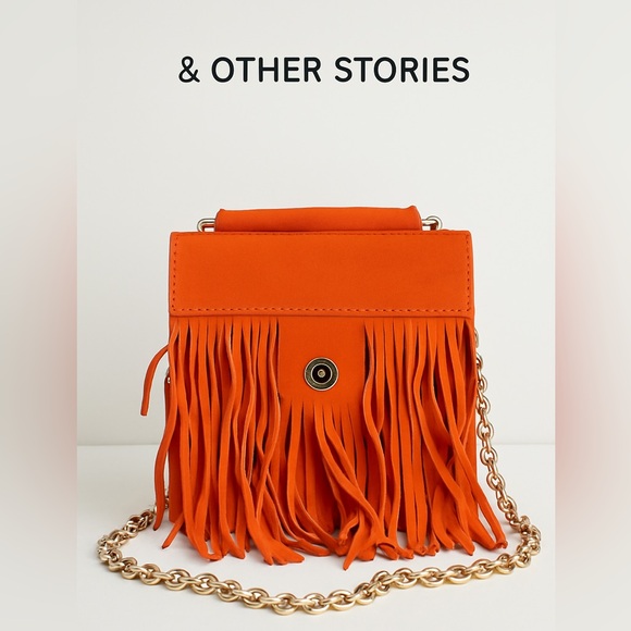 & Other Stories Handbags - & Other Stories Orange Suede Fringe Crossbody Bag Boho Festival Purse Gold Chain